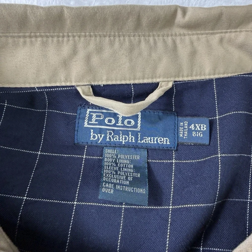 Polo Ralph Lauren Bomber Jacket Mens‎ 4XL Big Beige Harrington Plaid Lined